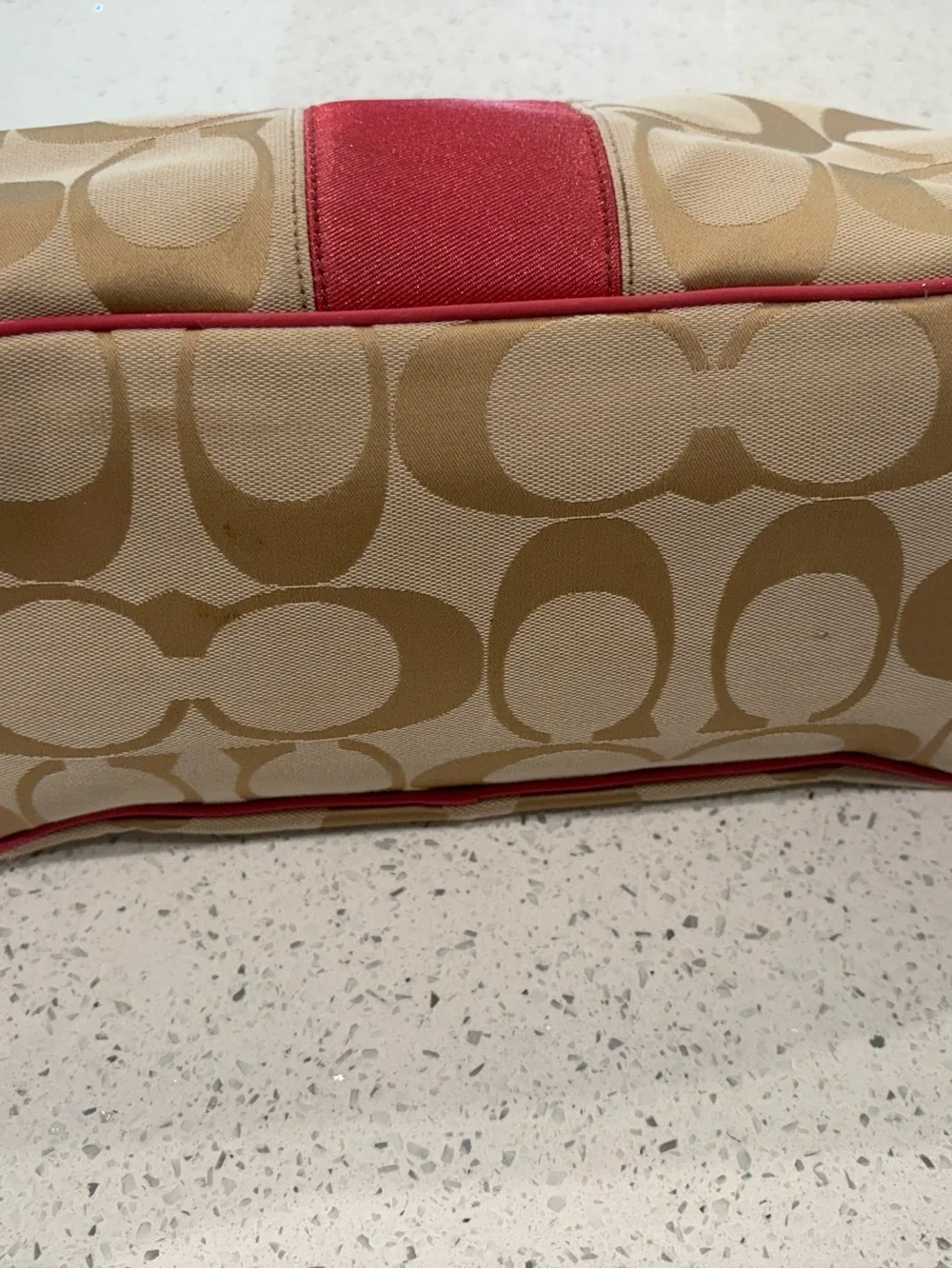Coach Beige Signature Tote with Pink Trim - Picture 9 of 10